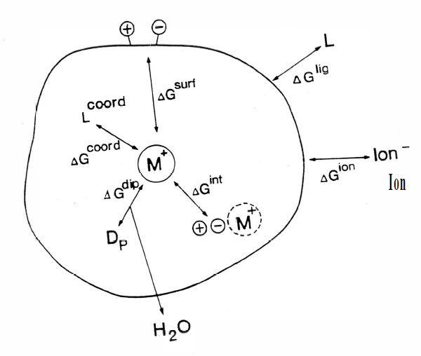 Figure 45 - Factors which Affect The Stability Of A Redox Protein. include interaction of the metal ions with coordination ligands; dipoles surrounding and within the protein; buried charges; surface charges; ions in solution; and ligands which bind to the protein.