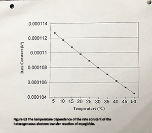 Figure 63 - The temperature dependence of the rate constant of the heterogeneous electron transfer reaction of myoglobin.